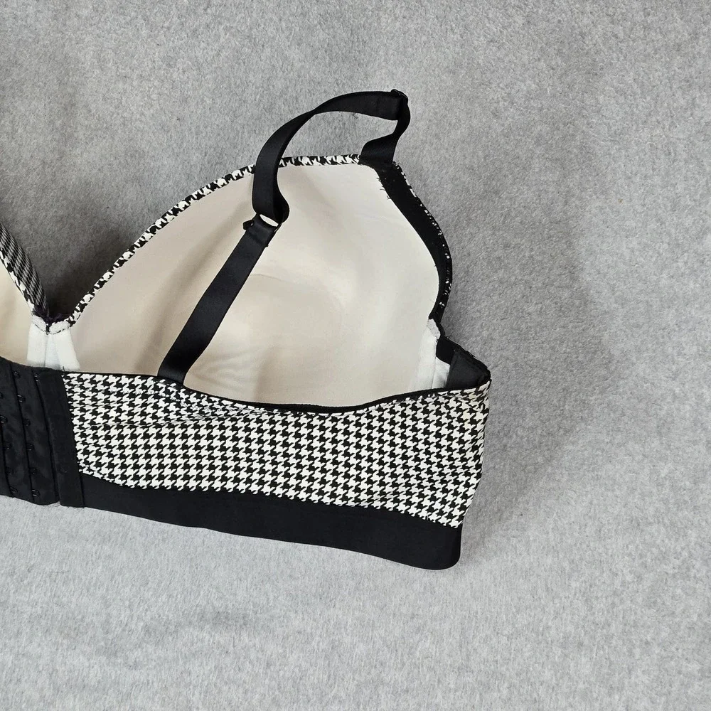 Cacique Women Bra 50DD Black Houndstooth Lightly Lined Balconette